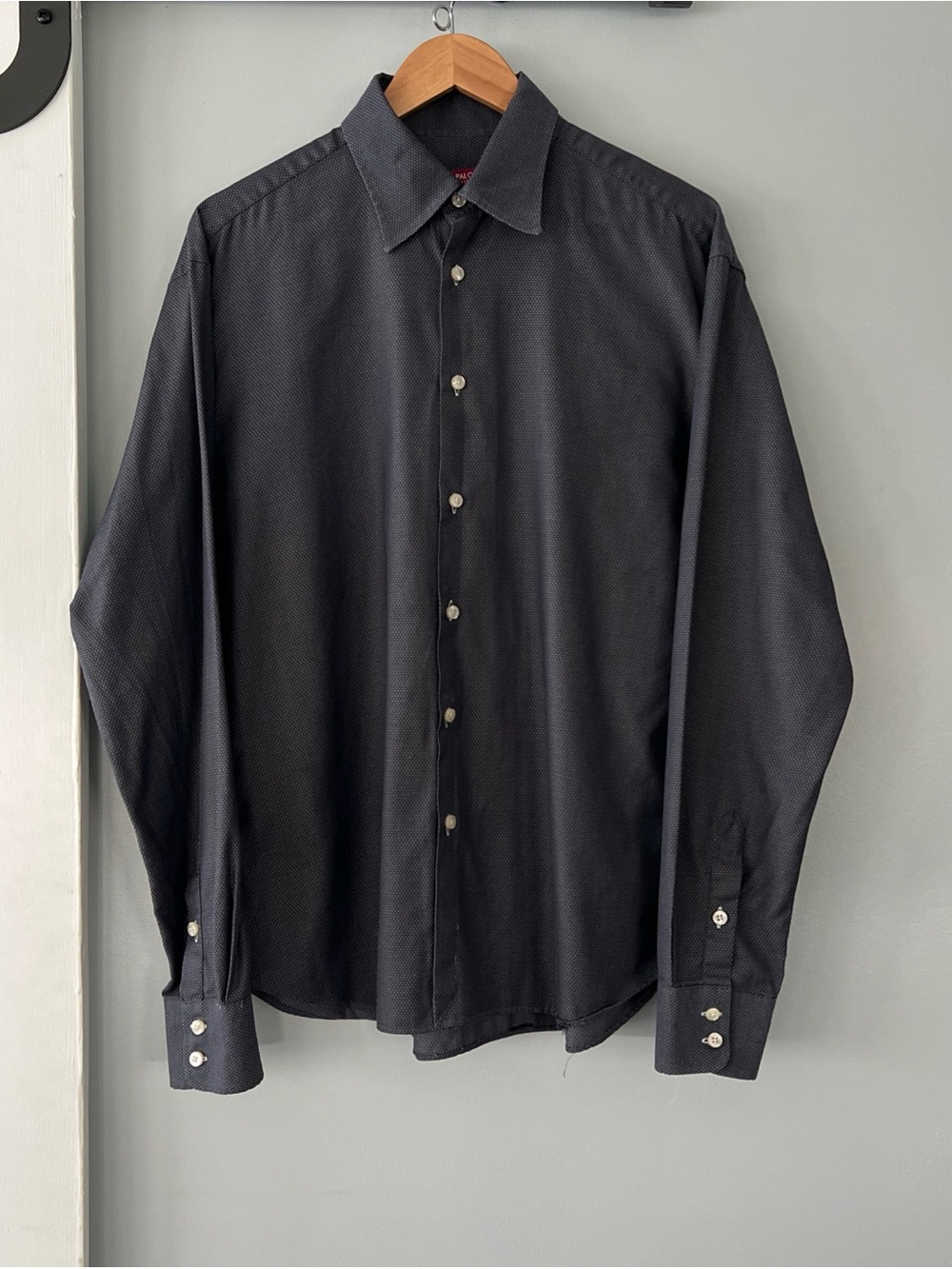 Andrea Palombini LS Button Up Cotton Shirt Men 2XL Gray Bird’s Eye Pattern Italy